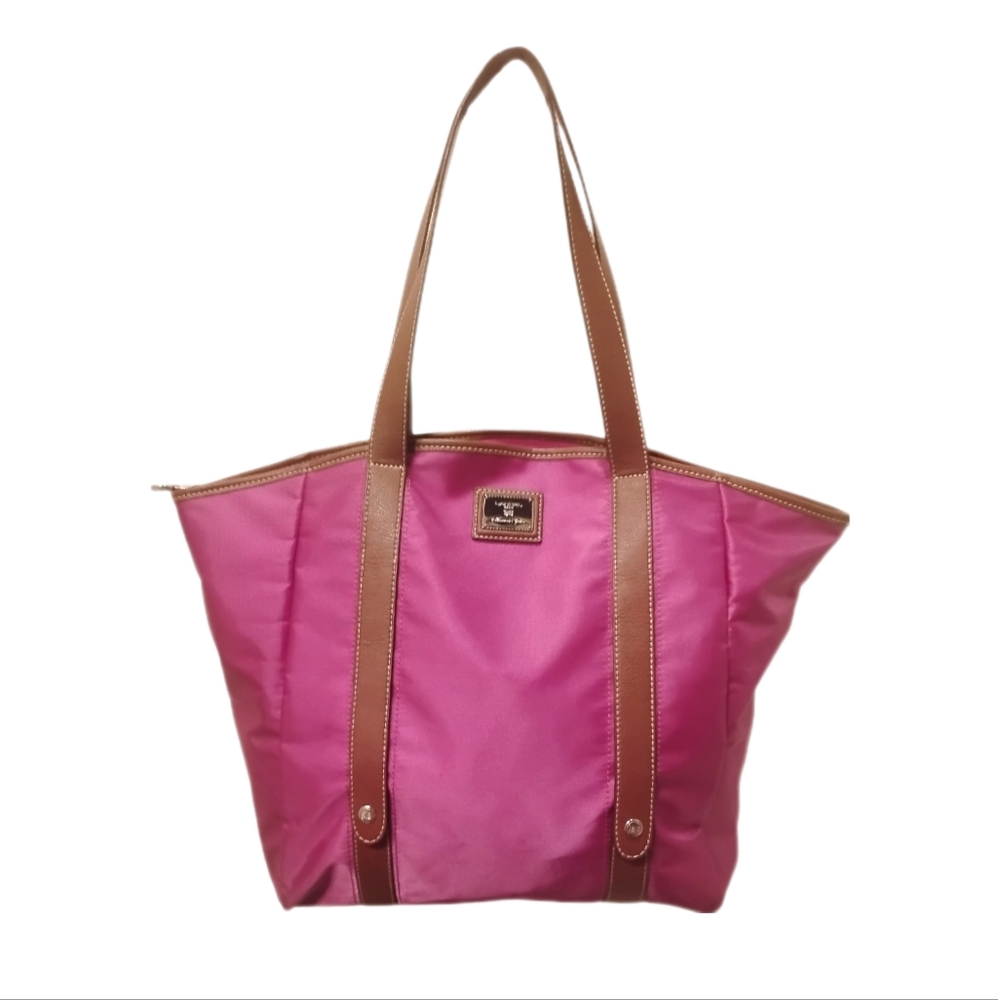 LANCEL | Tote Shoulder Nylon Zipper Bag in Fuchsia